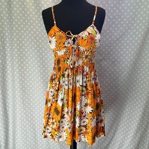 Floral Spaghetti-Strap Sundress in Orange and White